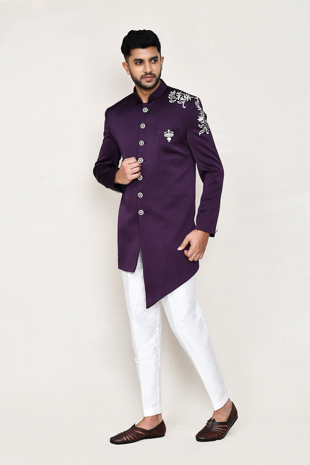 Purple Indowestern with Straight Fir Pant