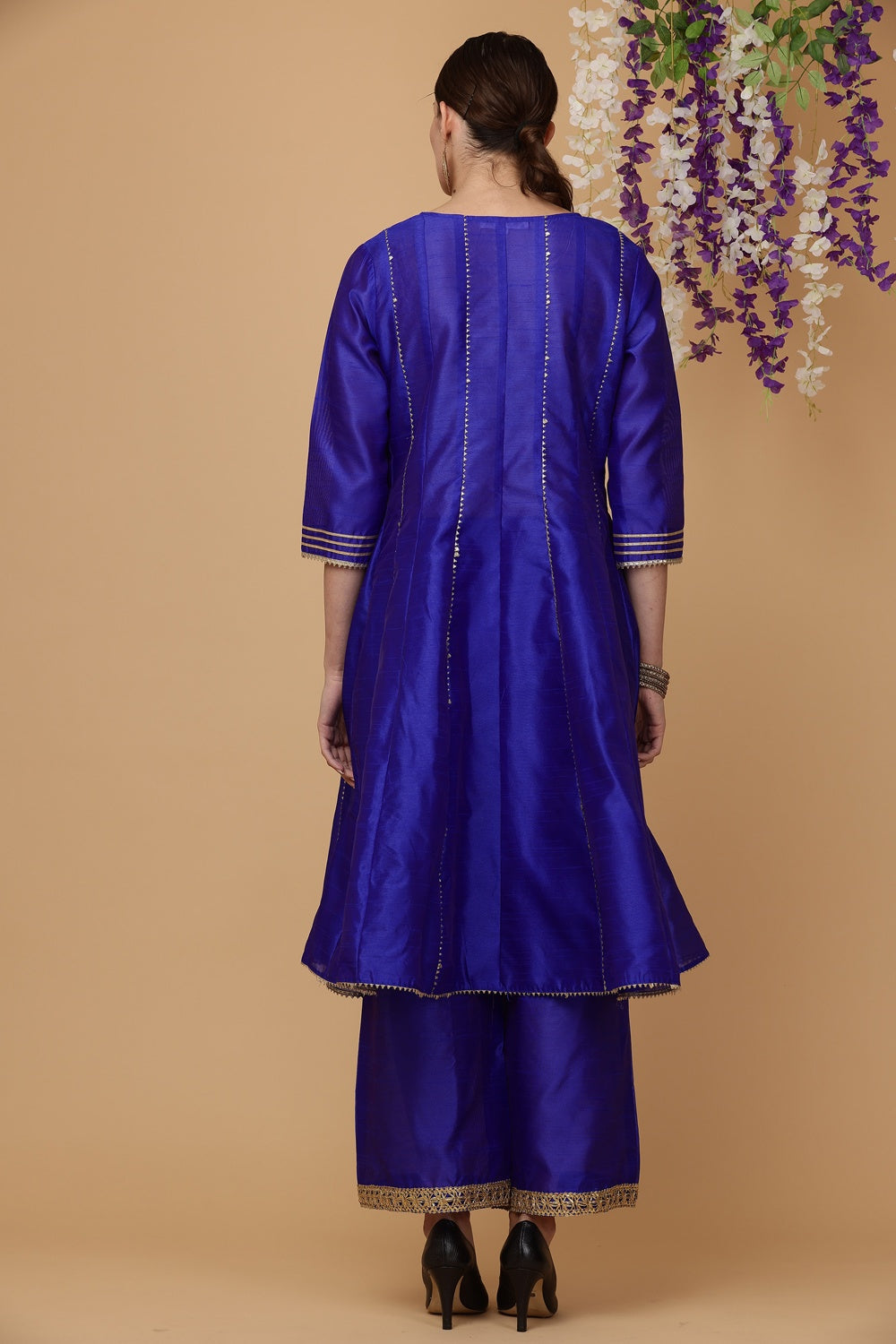 Royal Blue Silk Kurta Set With Gota Work