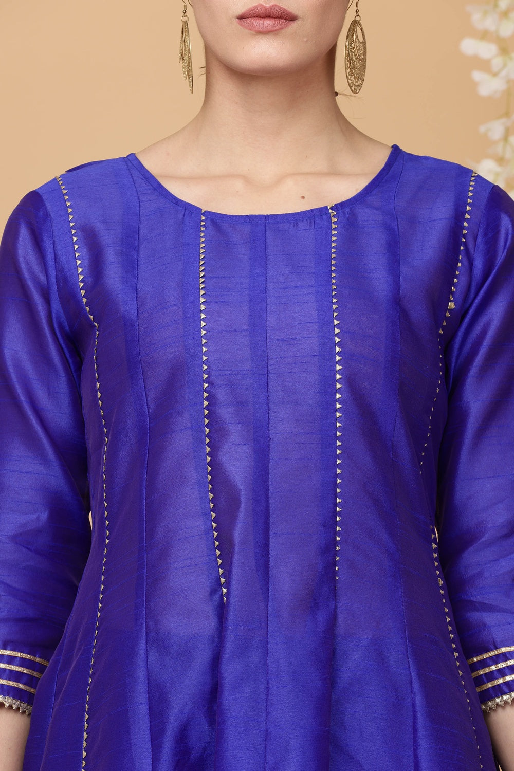 Royal Blue Silk Kurta Set With Gota Work