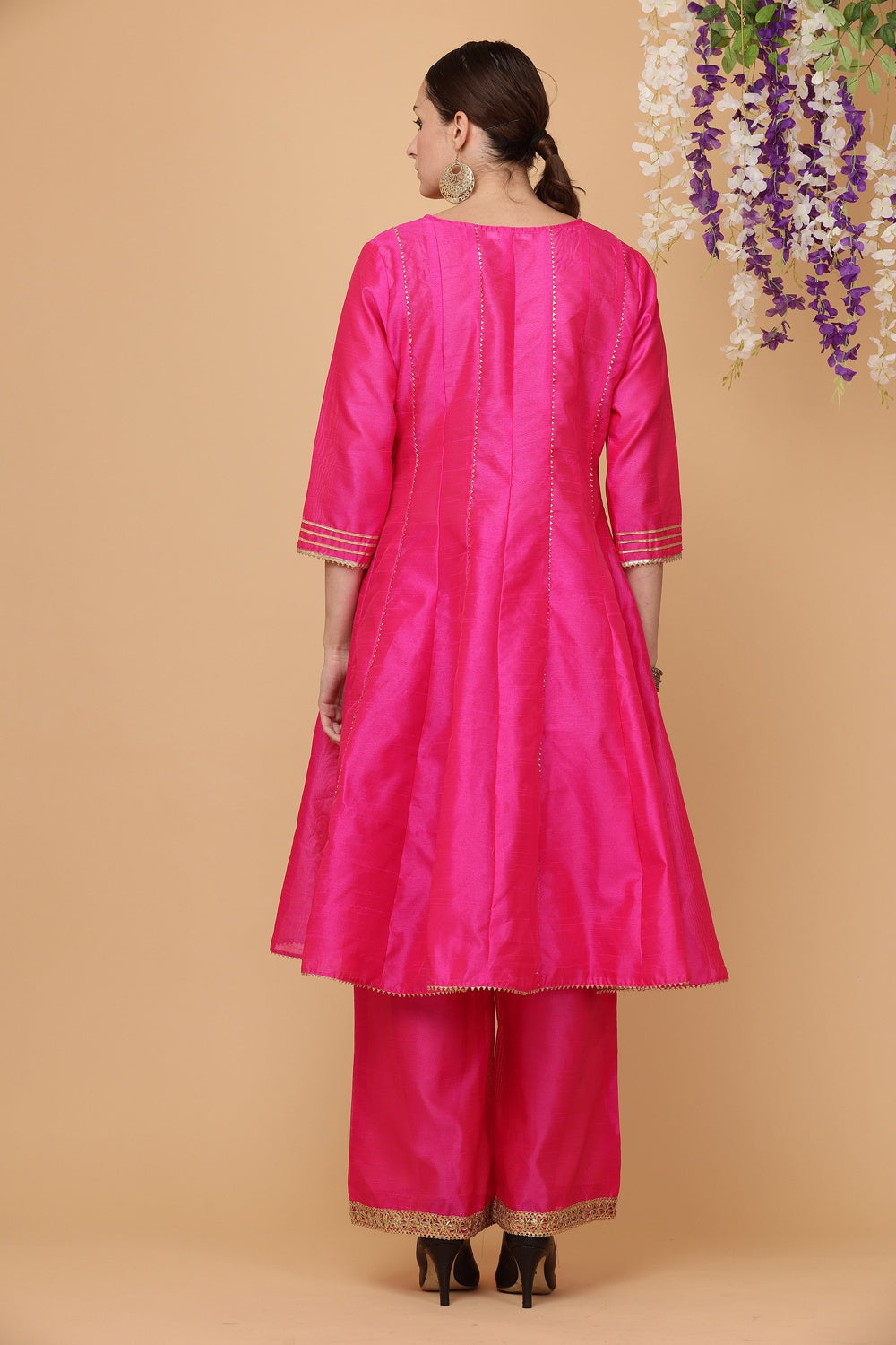 Pink Silk Kurta Set With Gota Work