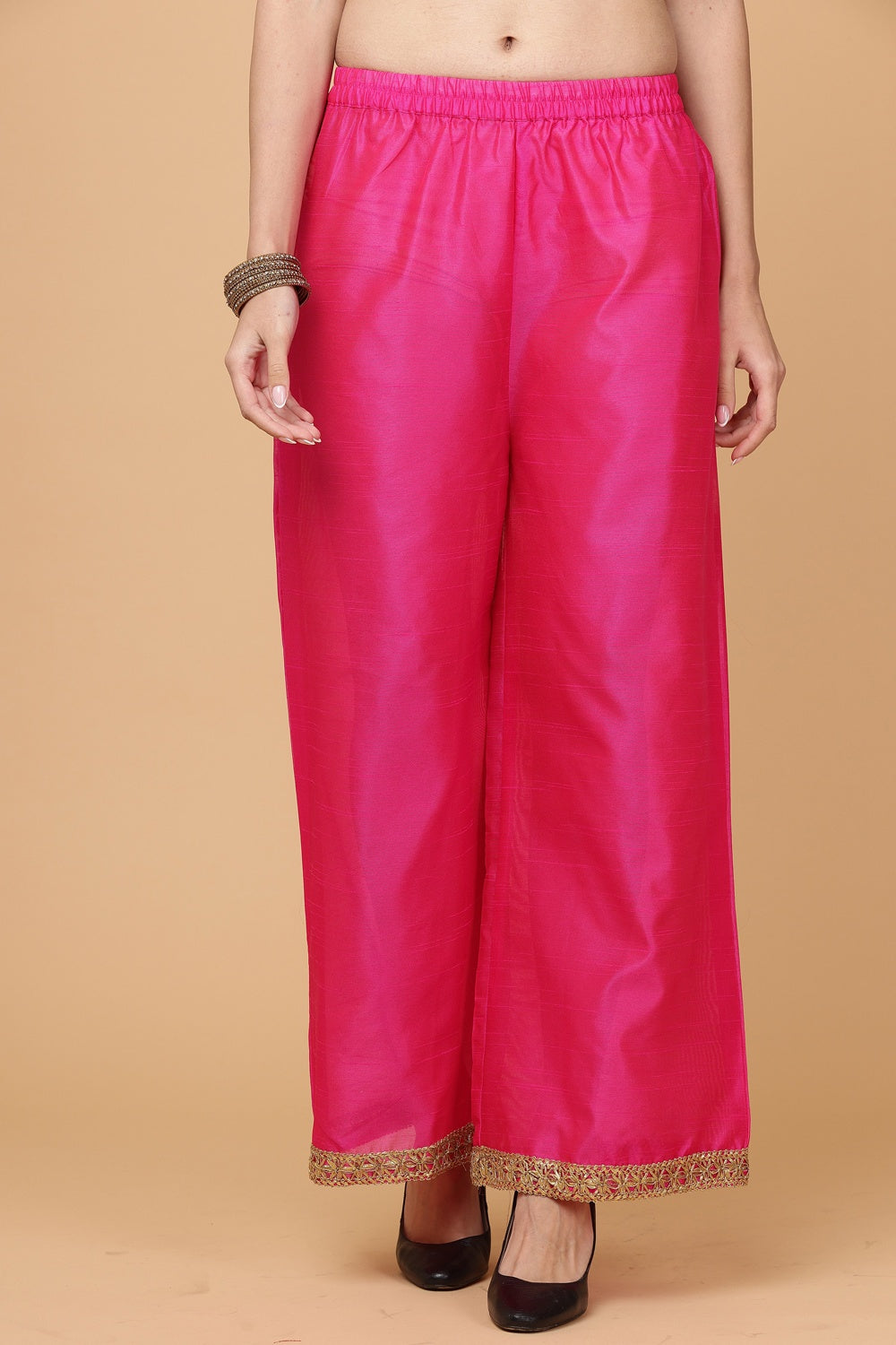 Pink Silk Kurta Set With Gota Work