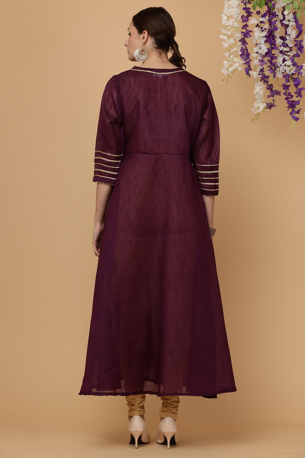 Purple Silk Kurta Set With Gota Work