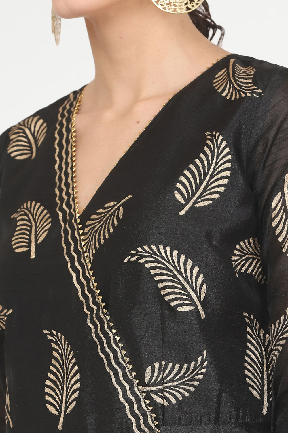 Black Silk Anarkali With Block Print