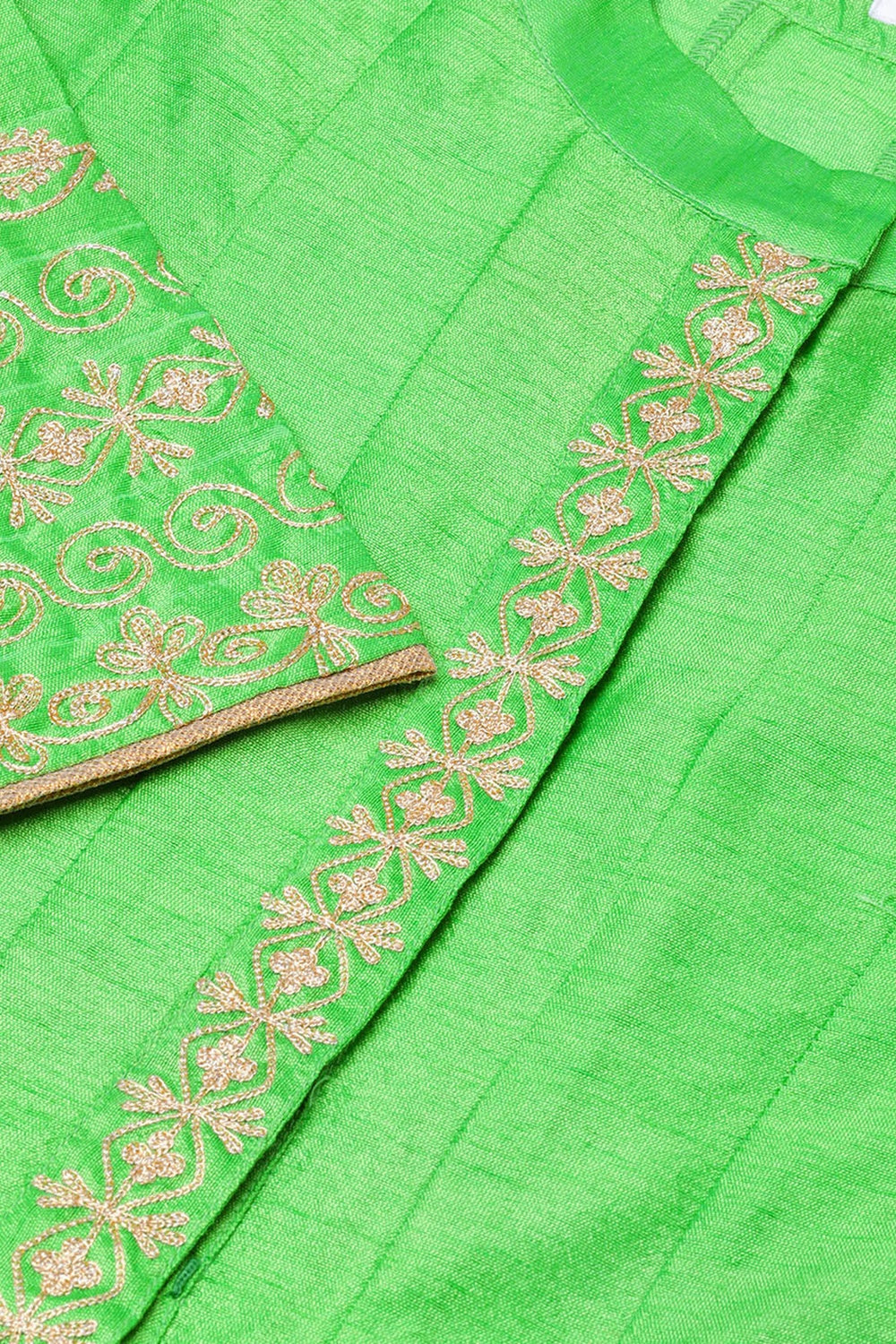 Green Silk Kurta Set With Embroidery