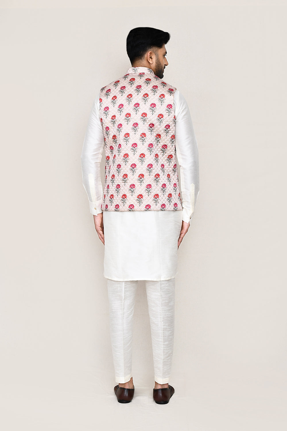 White Kurta with Straight Fit Pant And Jacket