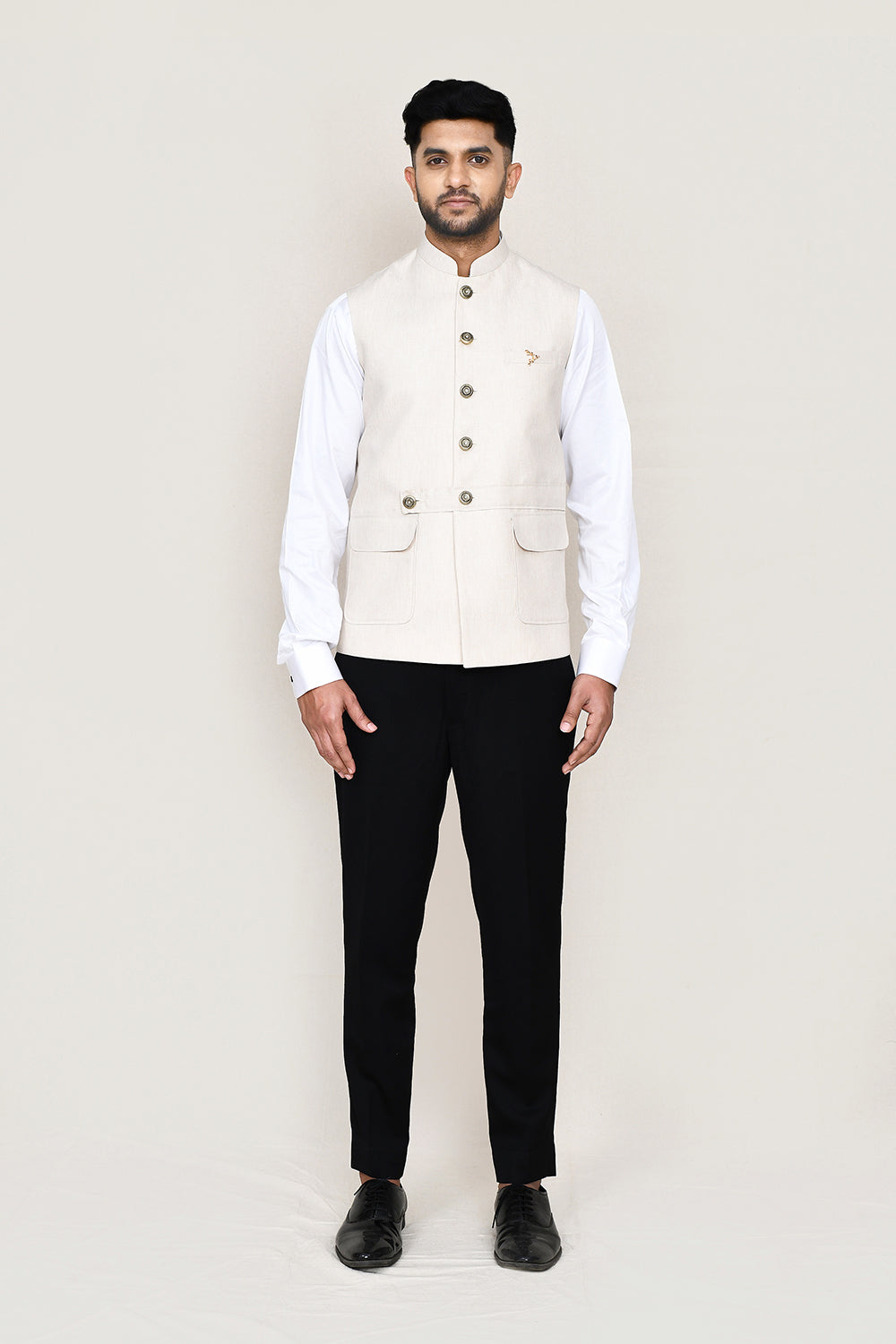 White Kurta with Straight Fit Pant And Jacket