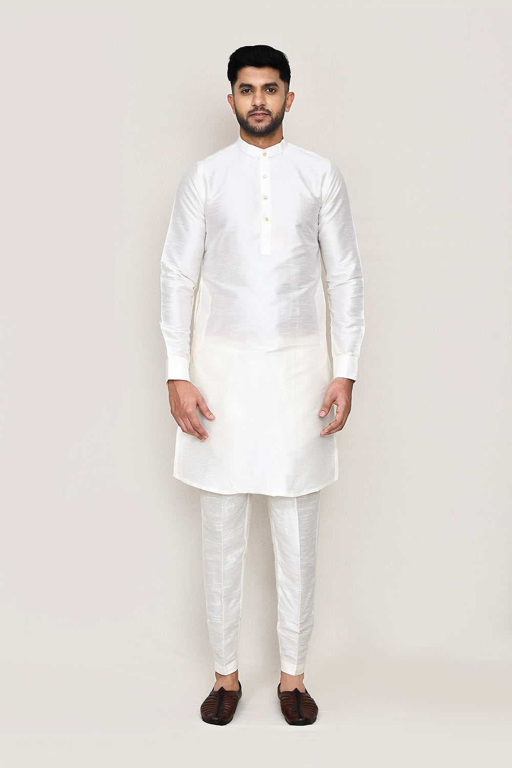 White Kurta with Straight Fit Pant And Jacket