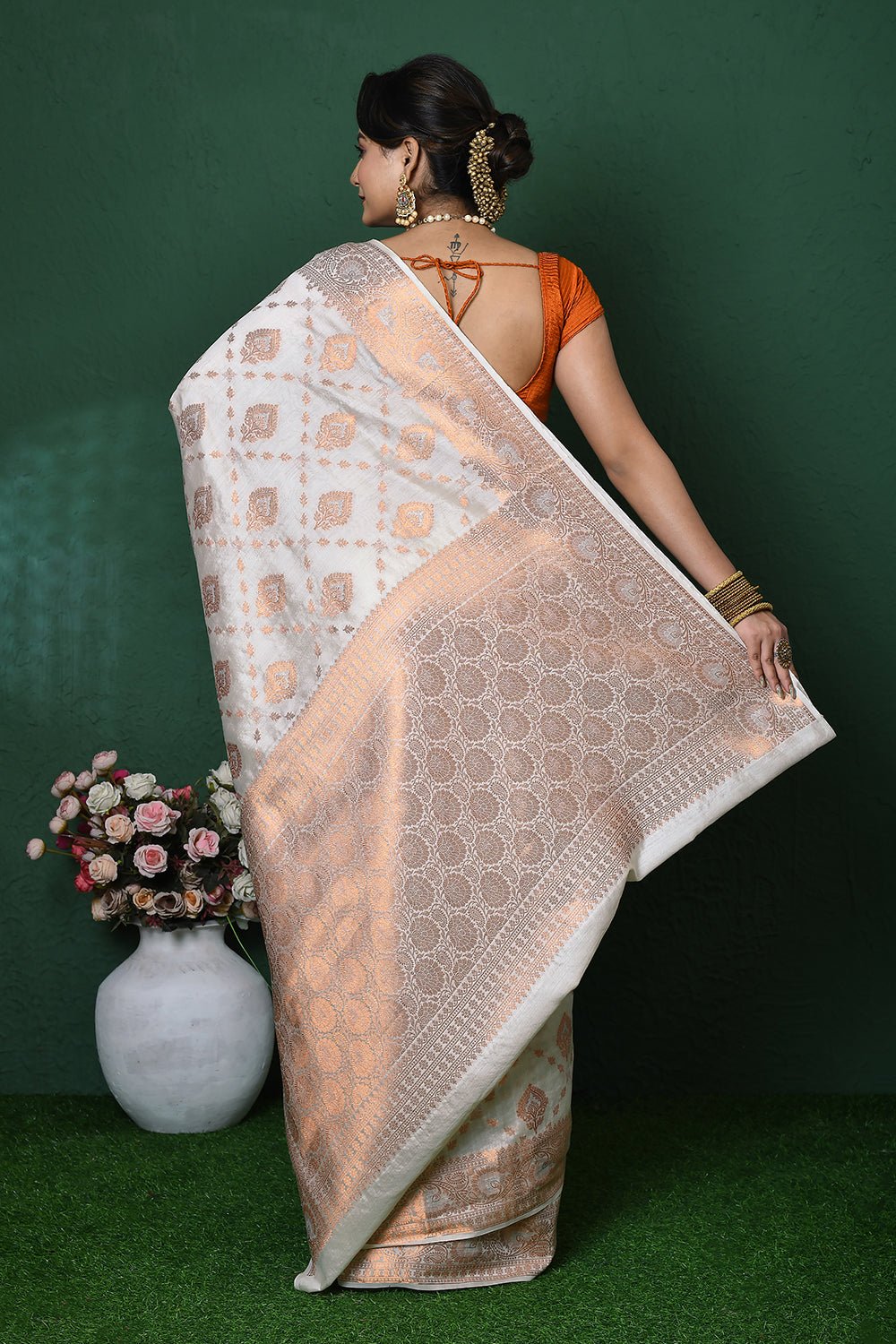 Off White Banarasi Silk Saree