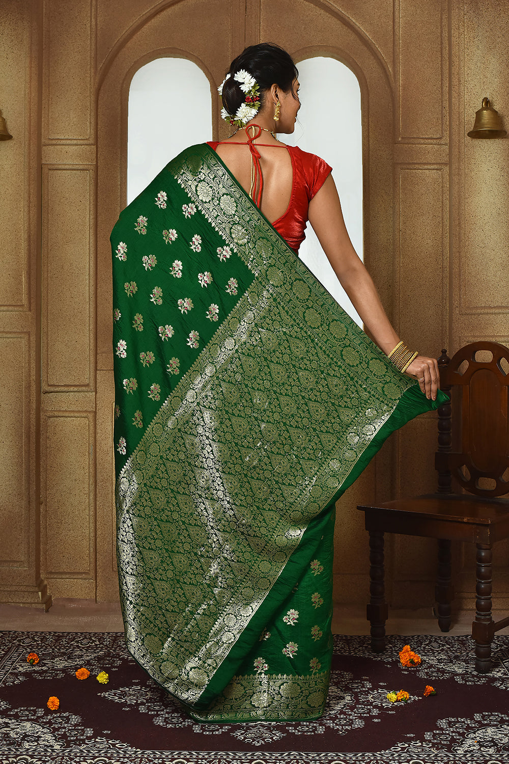 Dark Green Banarasi Silk Saree