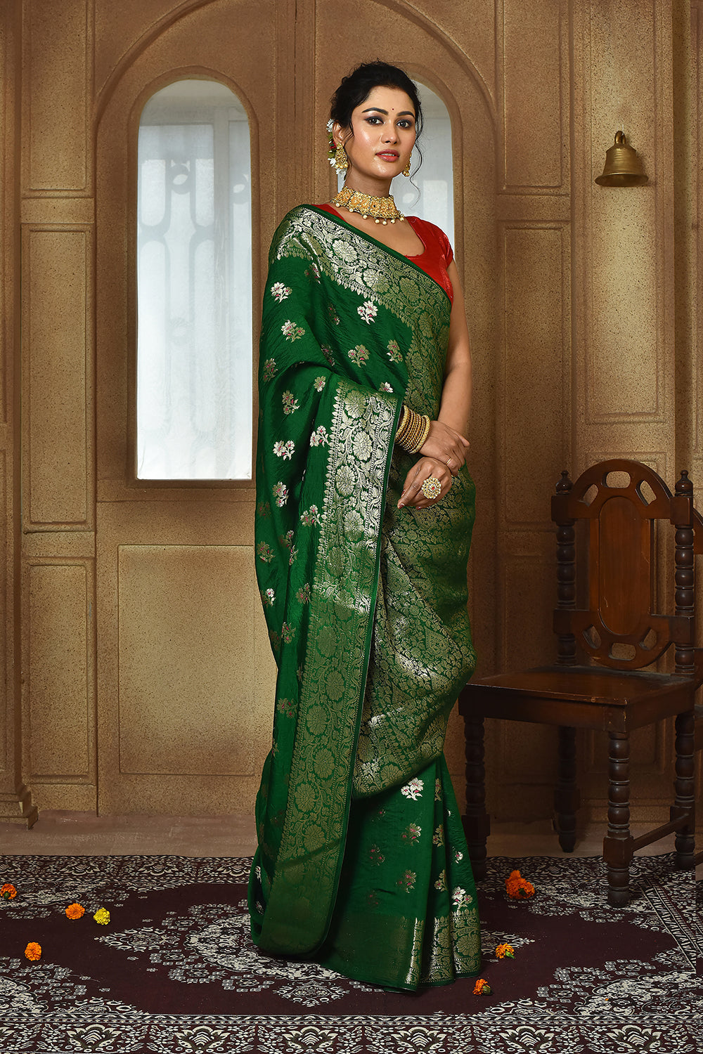 Dark Green Banarasi Silk Saree