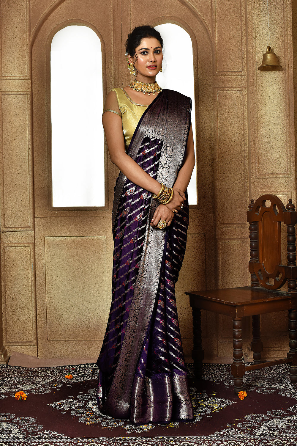 Mer Jenta Blue Banarasi Silk Saree