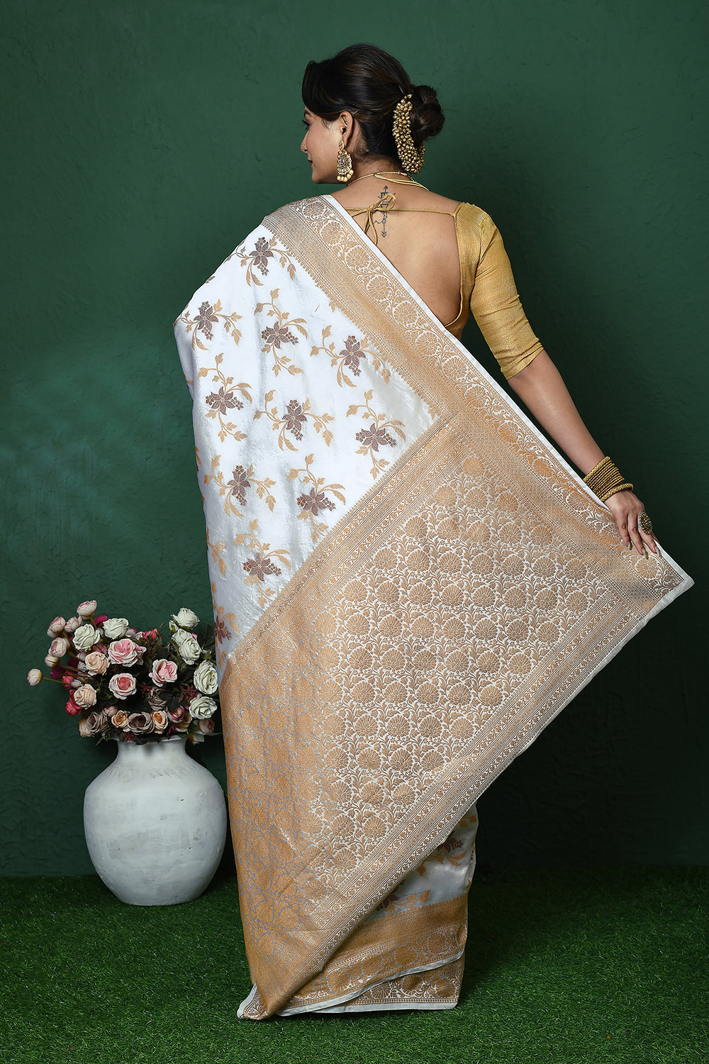 White Banarasi Silk Saree