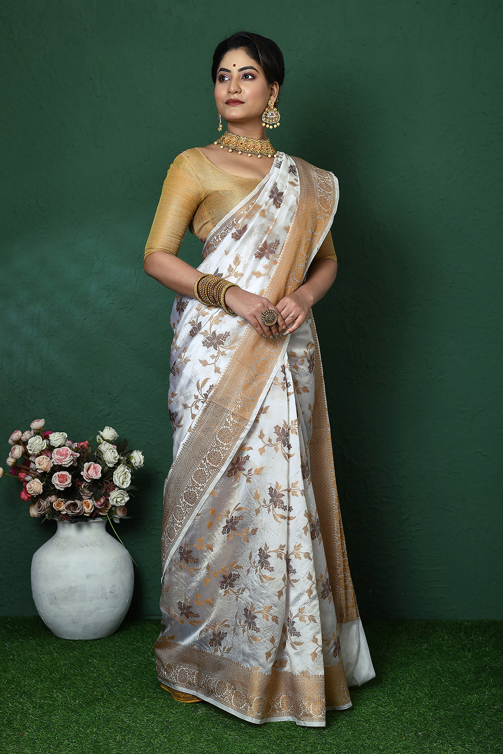 White Banarasi Silk Saree