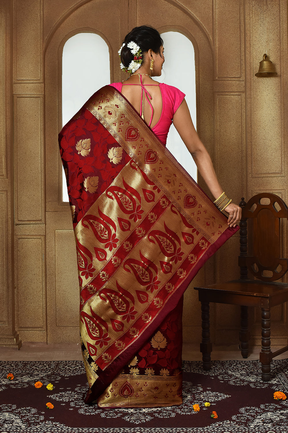 Wine Banarasi Silk Saree
