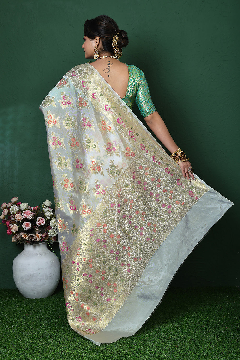 White Banarasi Silk Saree