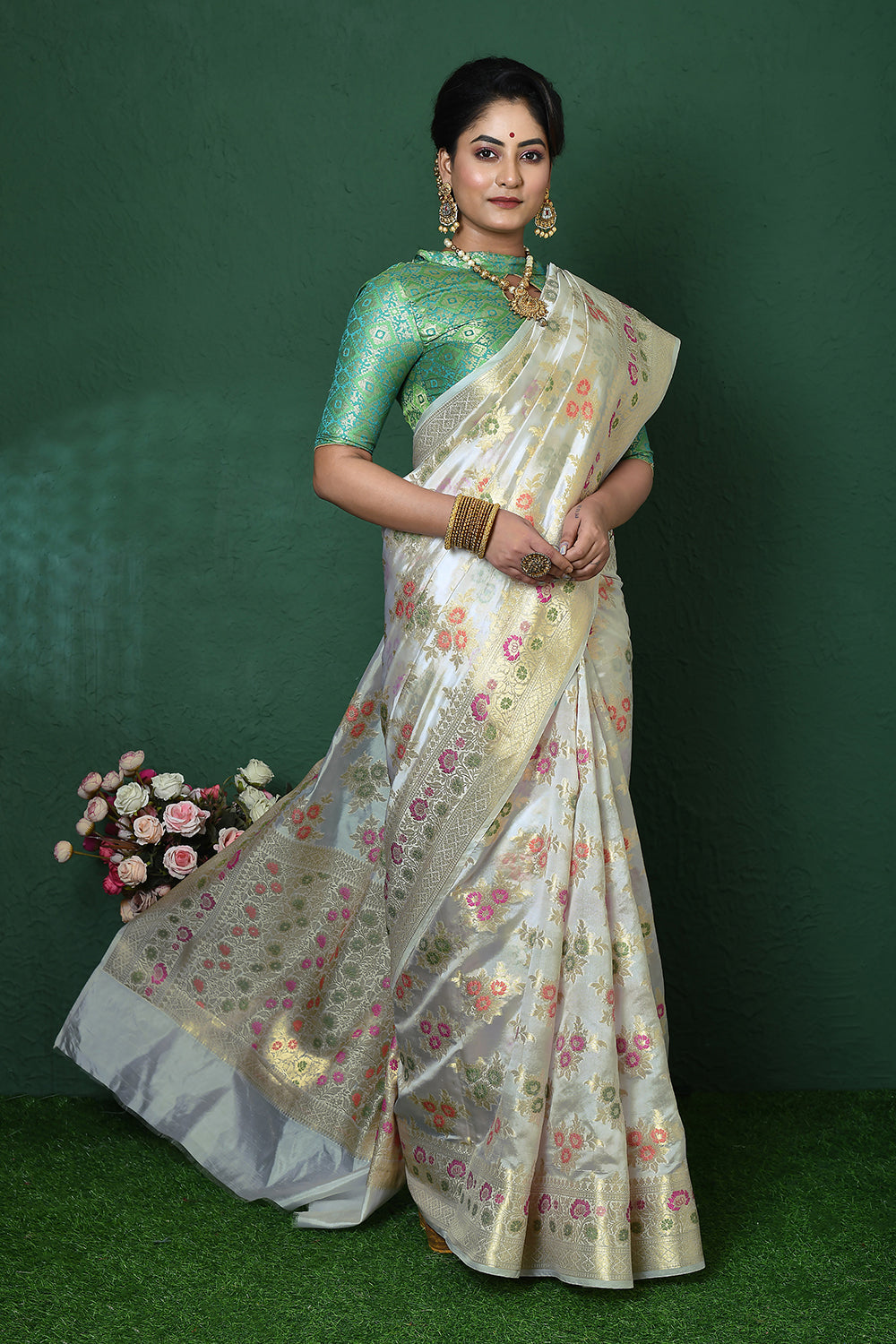 White Banarasi Silk Saree