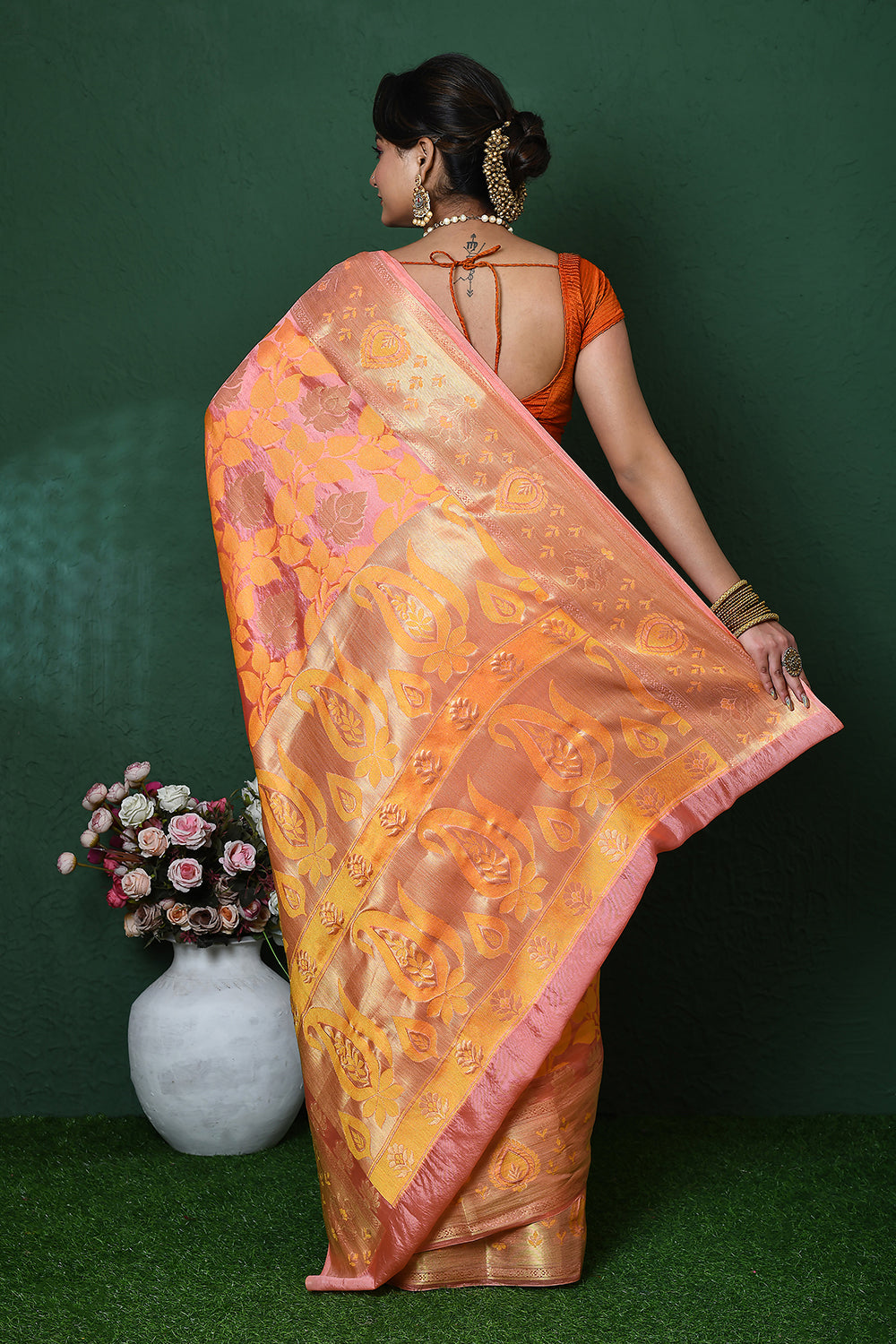 Peach Banarasi Silk Saree