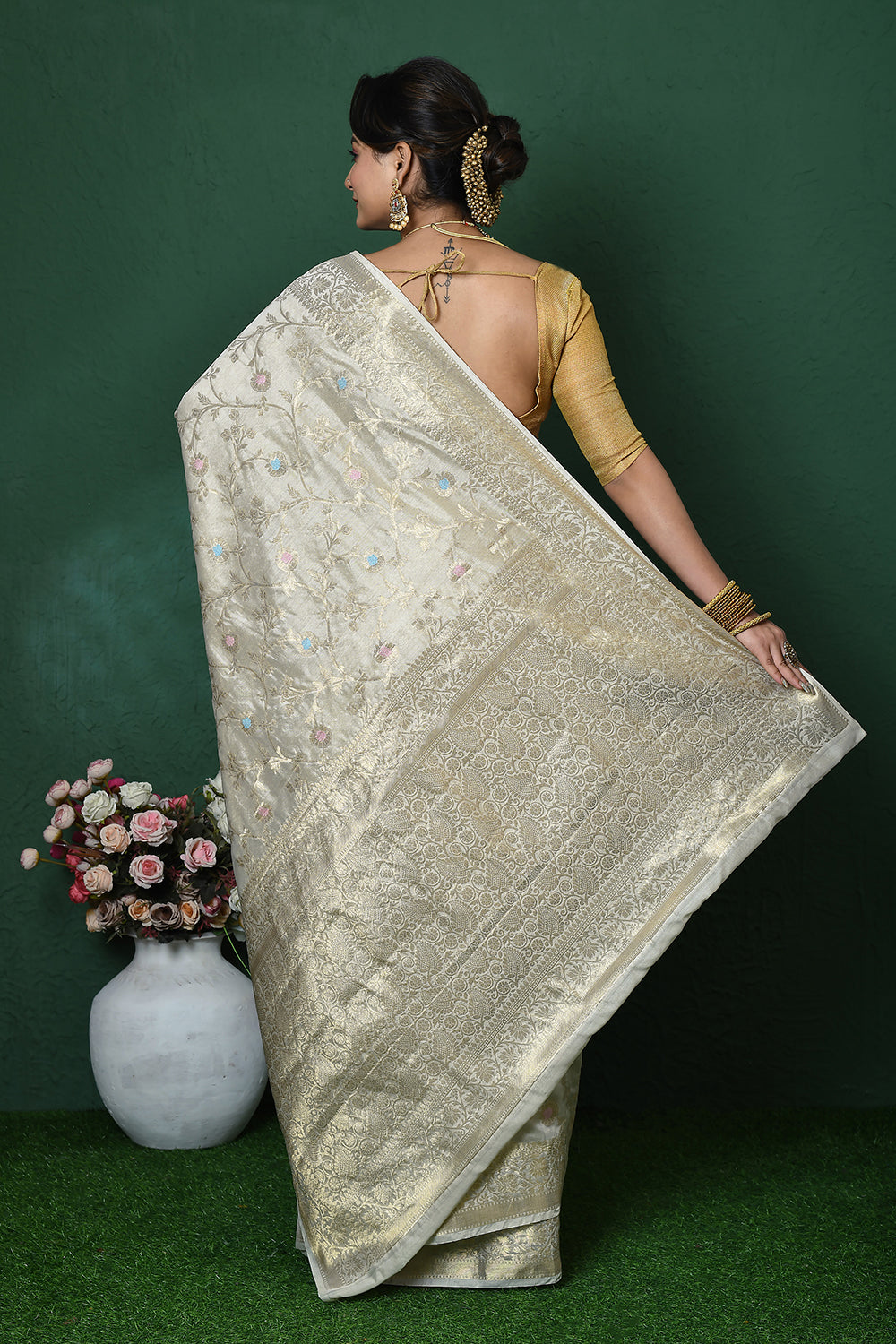 Off White Banarasi Silk Saree