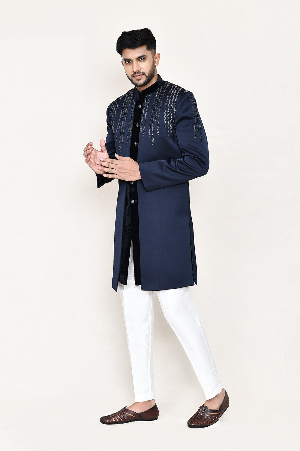 Navy Blue Indowestern with Straight Fit Pant