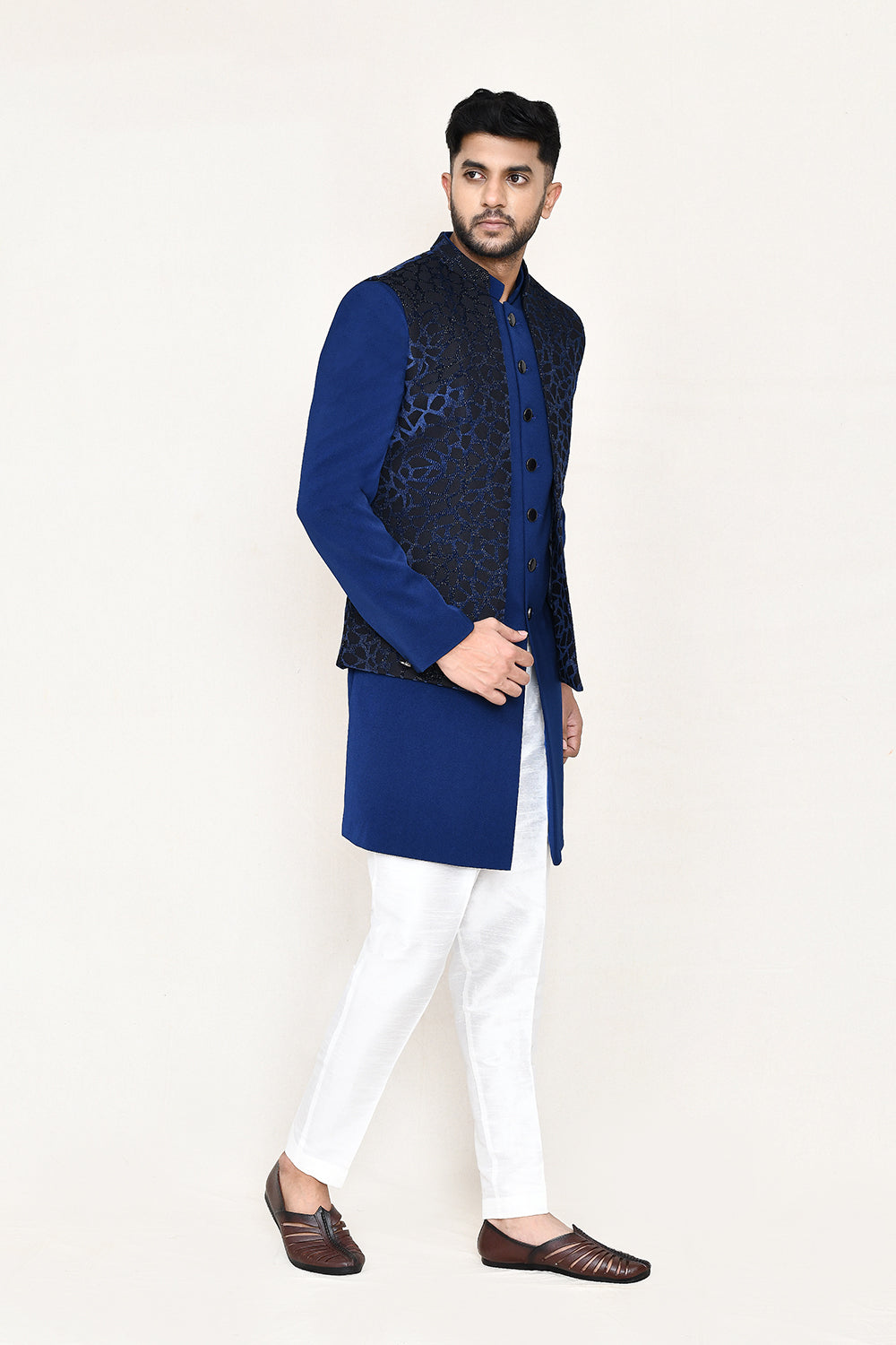 Blue Indowestern with Straight Fit Pant