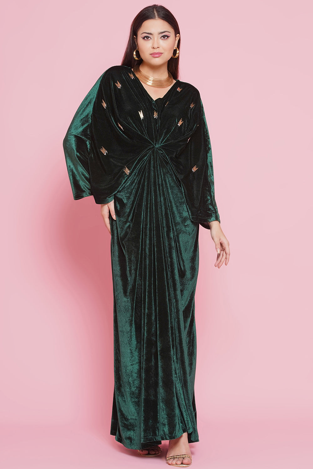 Green Velvet Hand Embellished Gown