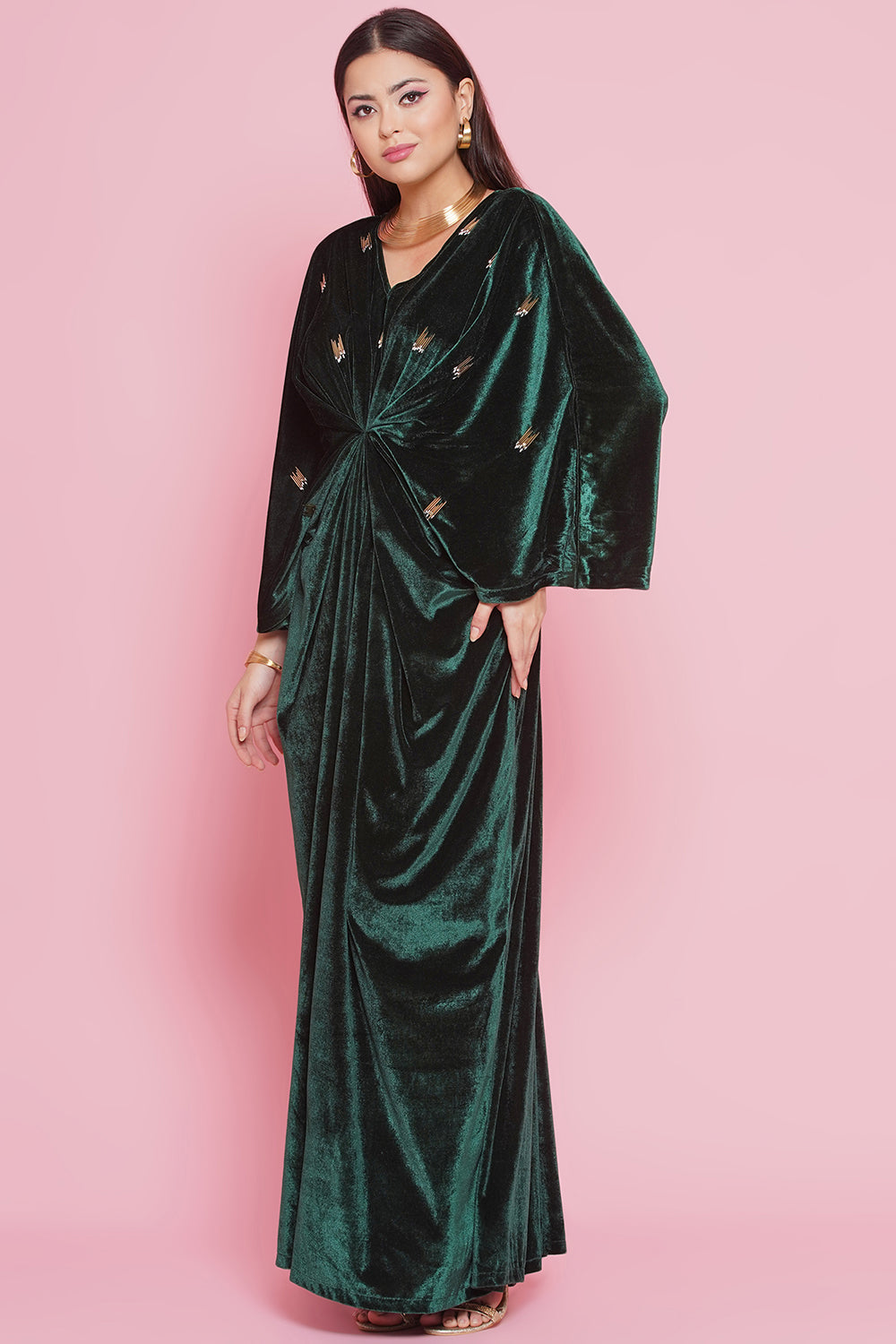 Green Velvet Hand Embellished Gown