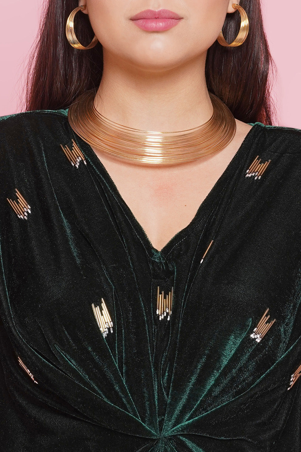 Green Velvet Hand Embellished Gown