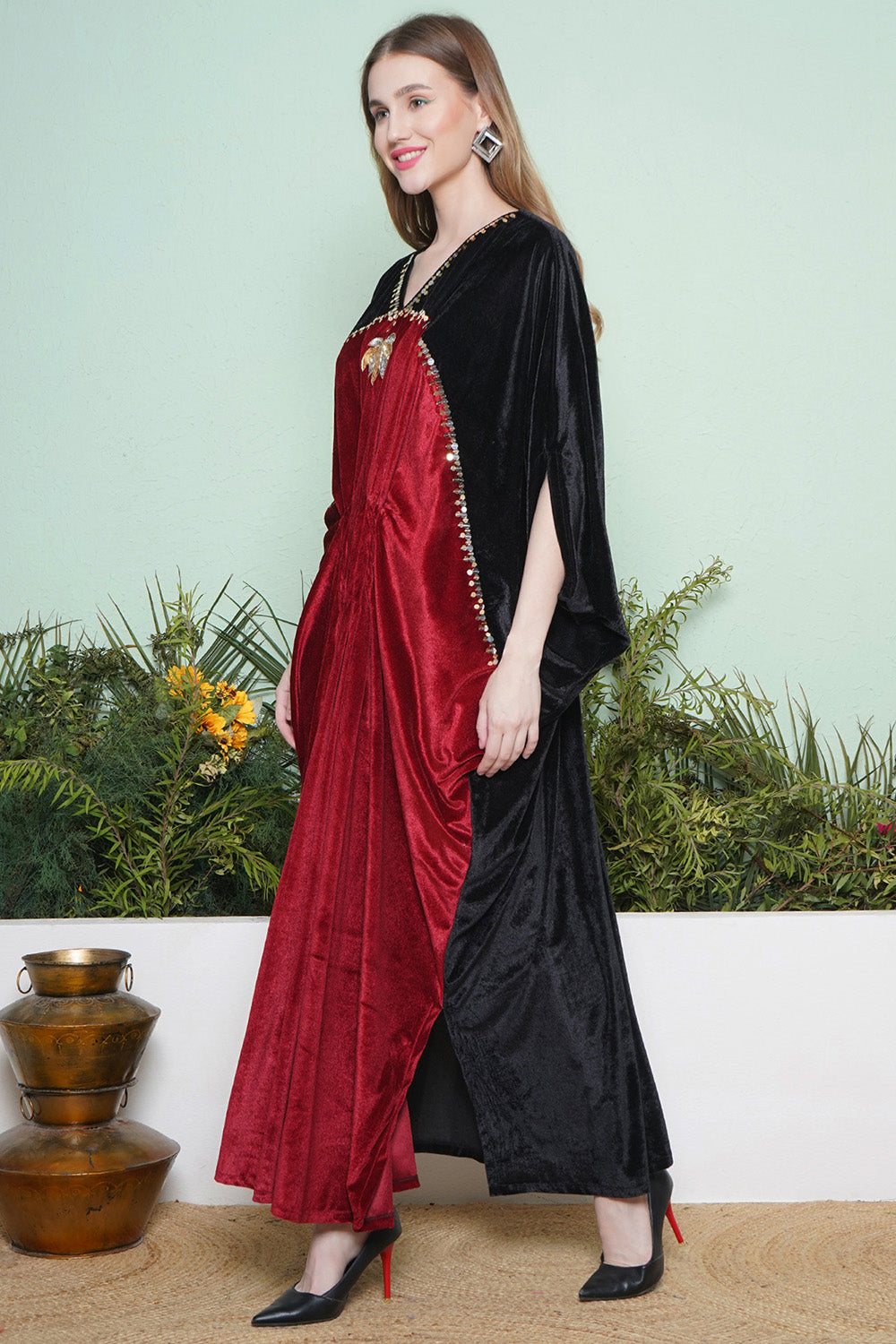 Black And Maroon Hand Embellished Gown