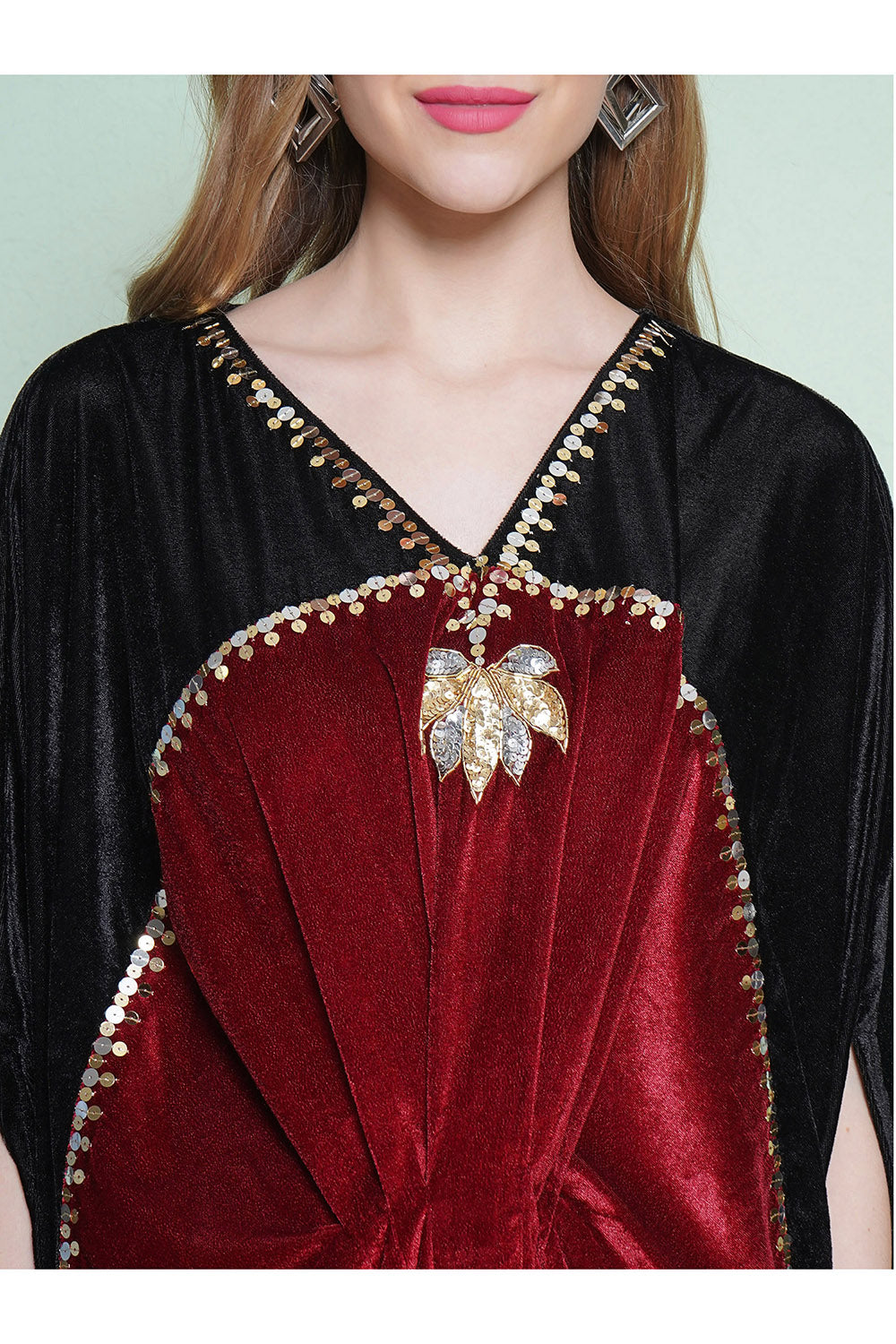 Black And Maroon Hand Embellished Gown