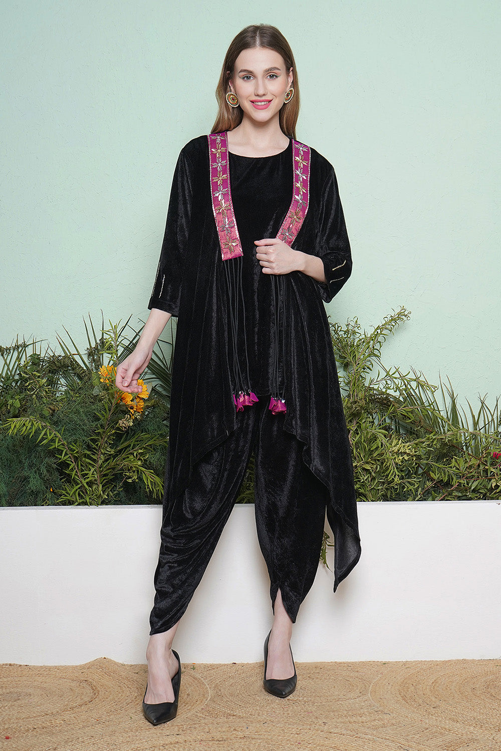 Black Dhoti Salwaar with Inner and Hand Embellished Jacket