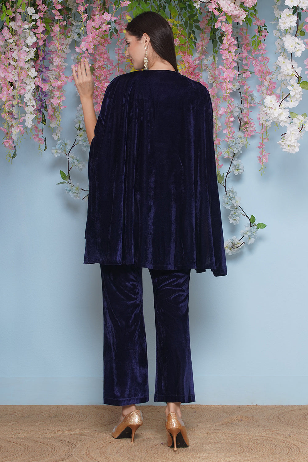 Navy Blue Velvet Cape Set