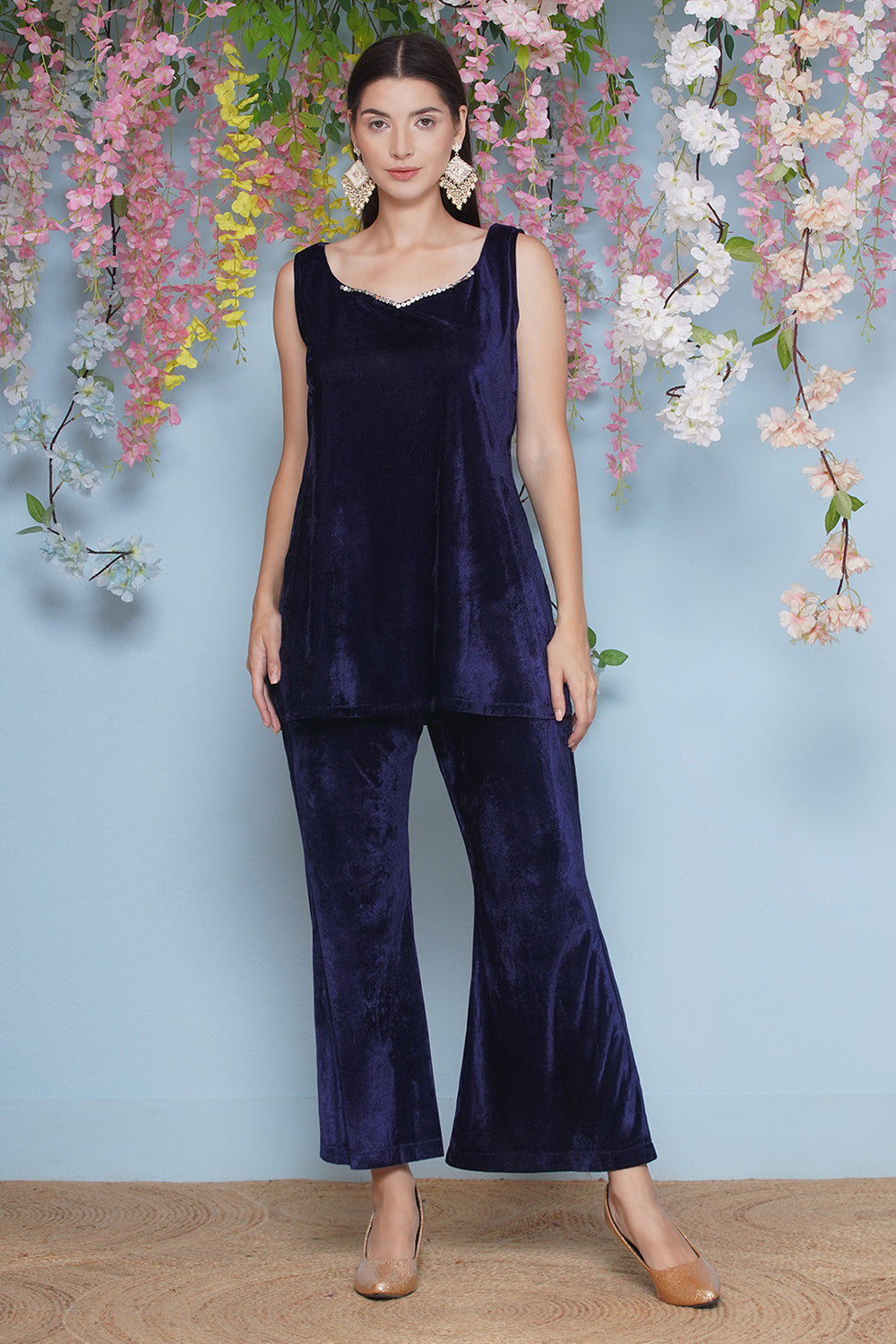Navy Blue Velvet Cape Set