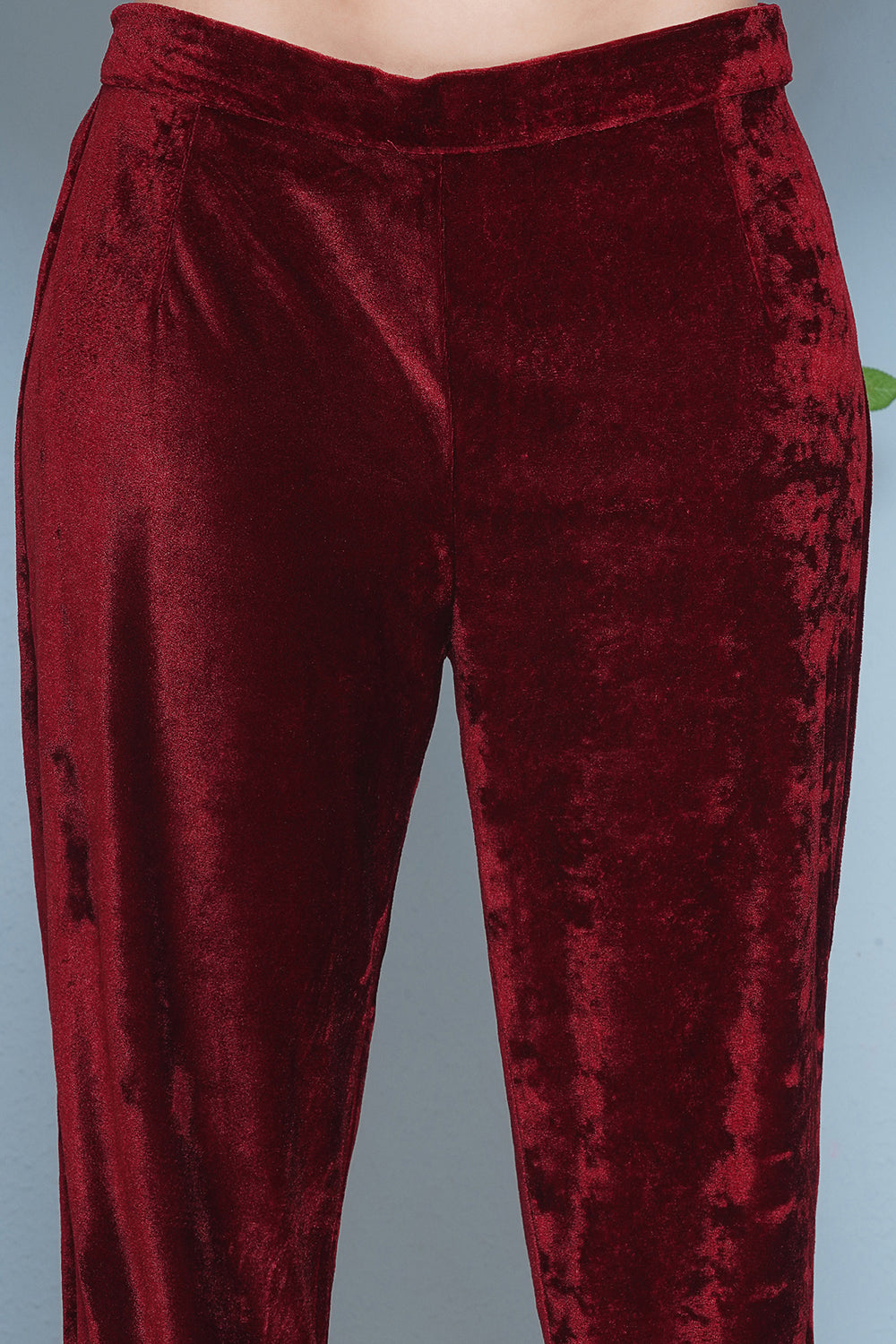 Maroon Velvet Hand Embellished Kaftaan Set