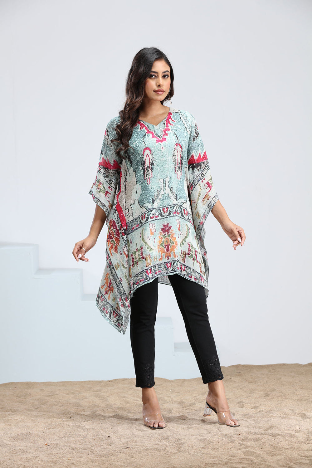 Sky Blue & White Kaftan