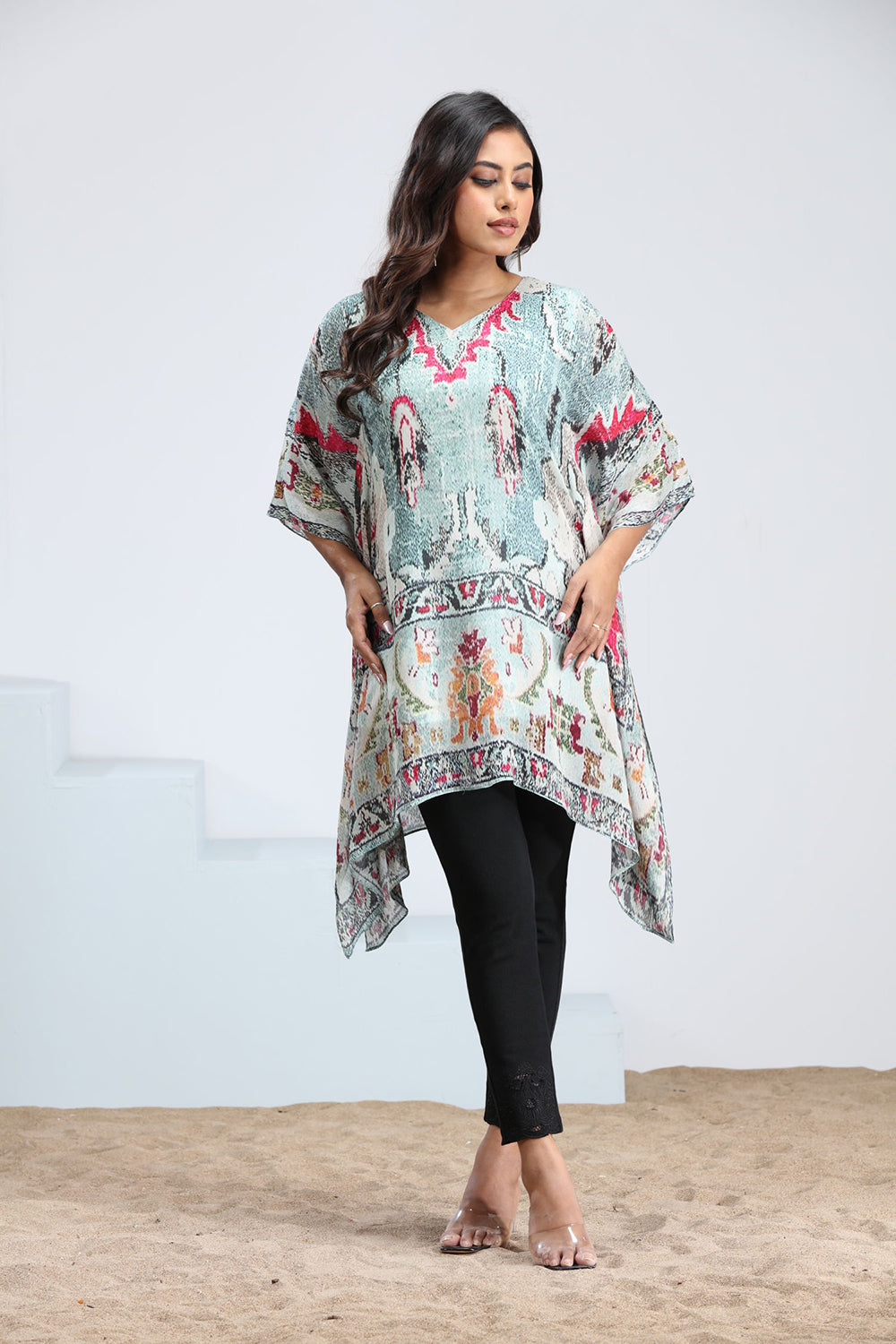 Sky Blue & White Kaftan