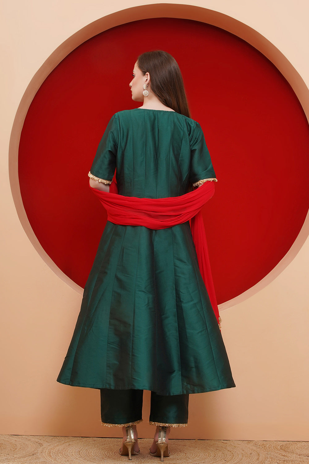 Green Tafta Anarkali Suit