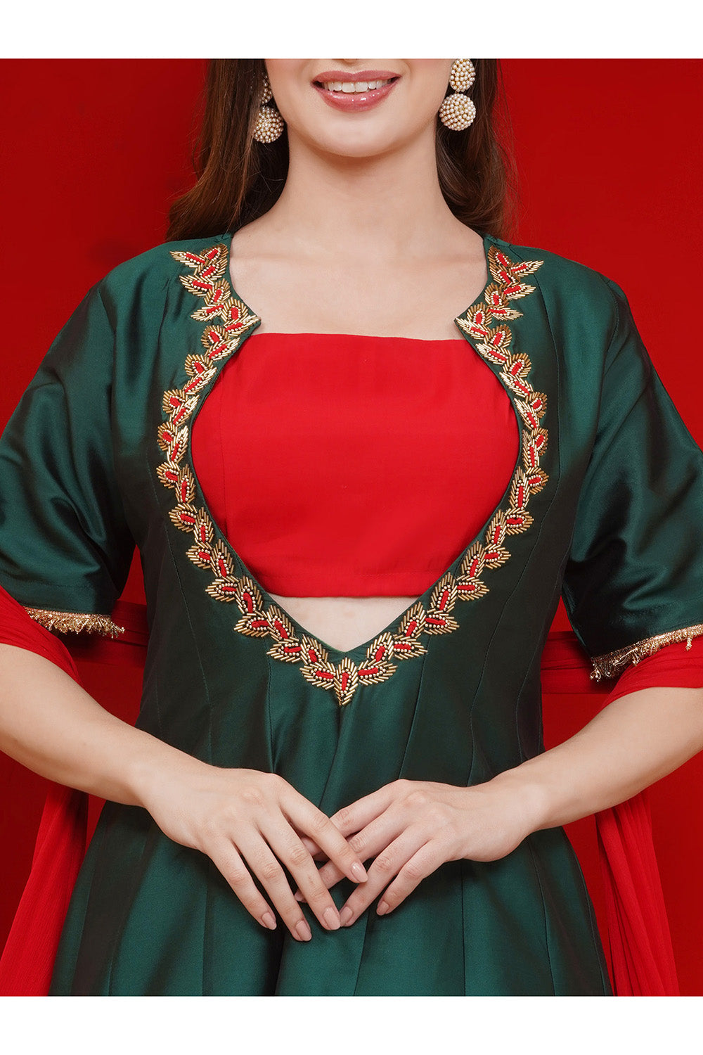 Green Tafta Anarkali Suit