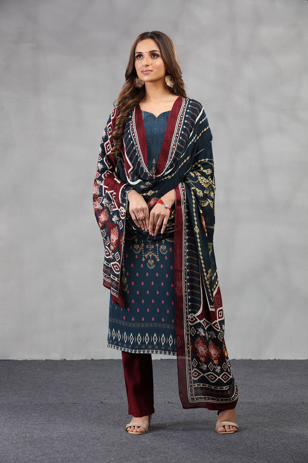 Dark Blue & Maroon Kurta set