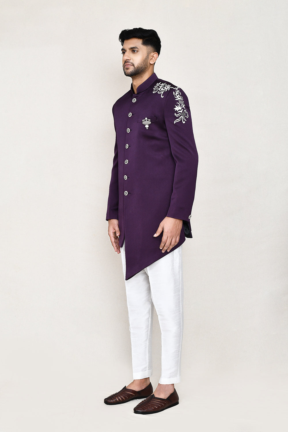 Purple Indowestern with Straight Fir Pant