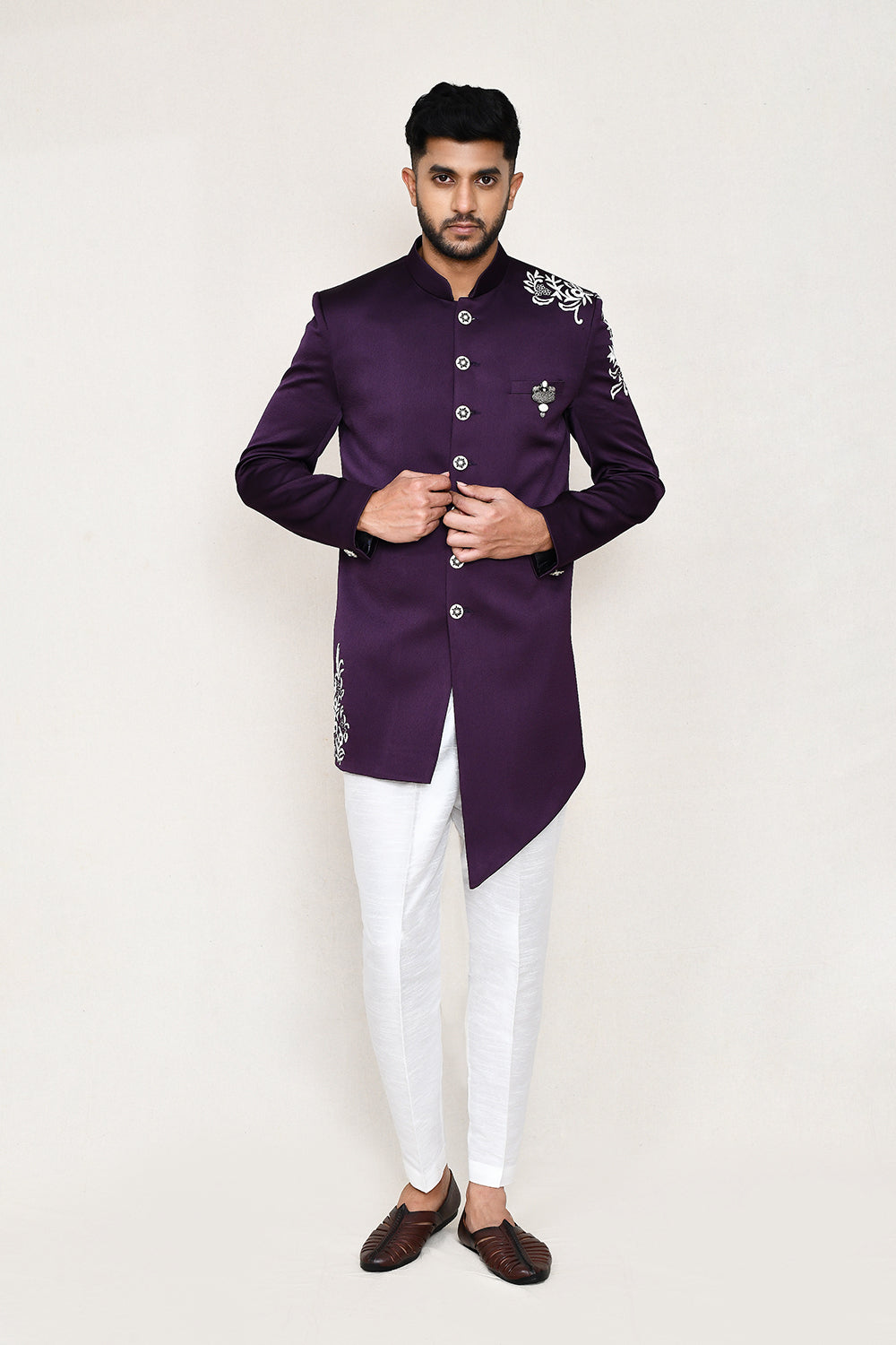 Purple Indowestern with Straight Fir Pant