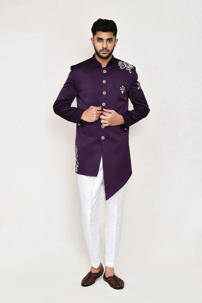 Purple Indowestern with Straight Fir Pant