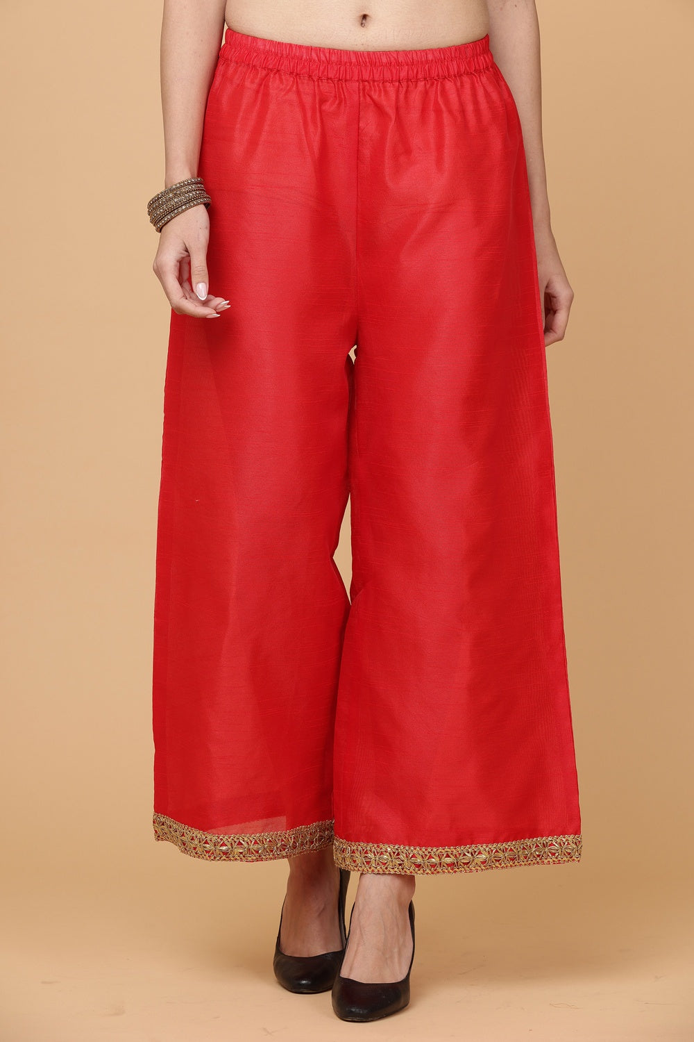 Red Silk Kurta Set With Gota Work