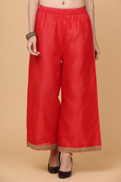 Red Silk Kurta Set With Gota Work