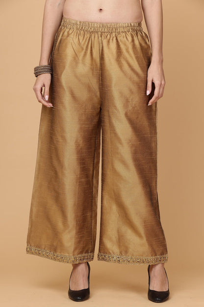 Dark Beige Silk Kurta Set With Gota Work