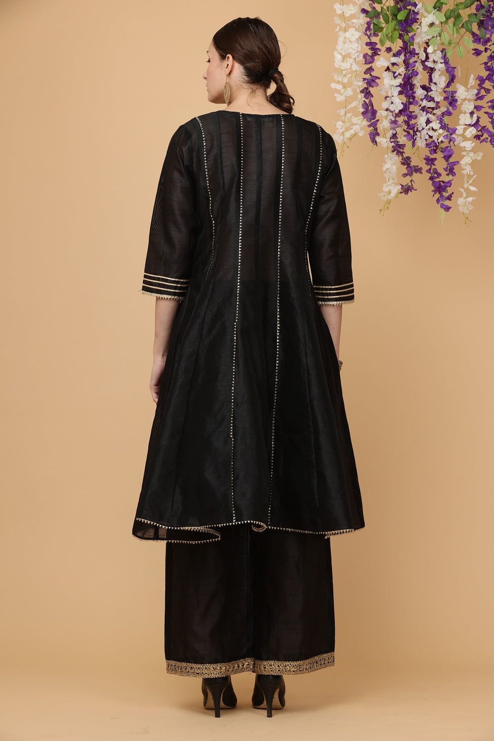 Black Silk Kurta Set With Gota Work