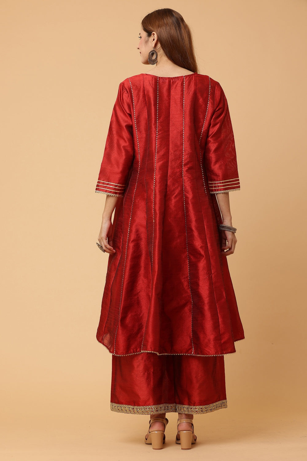 Maroon Silk Kurta Set With Gota Work
