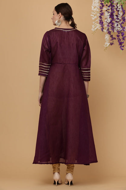 Purple Silk Kurta Set With Gota Work