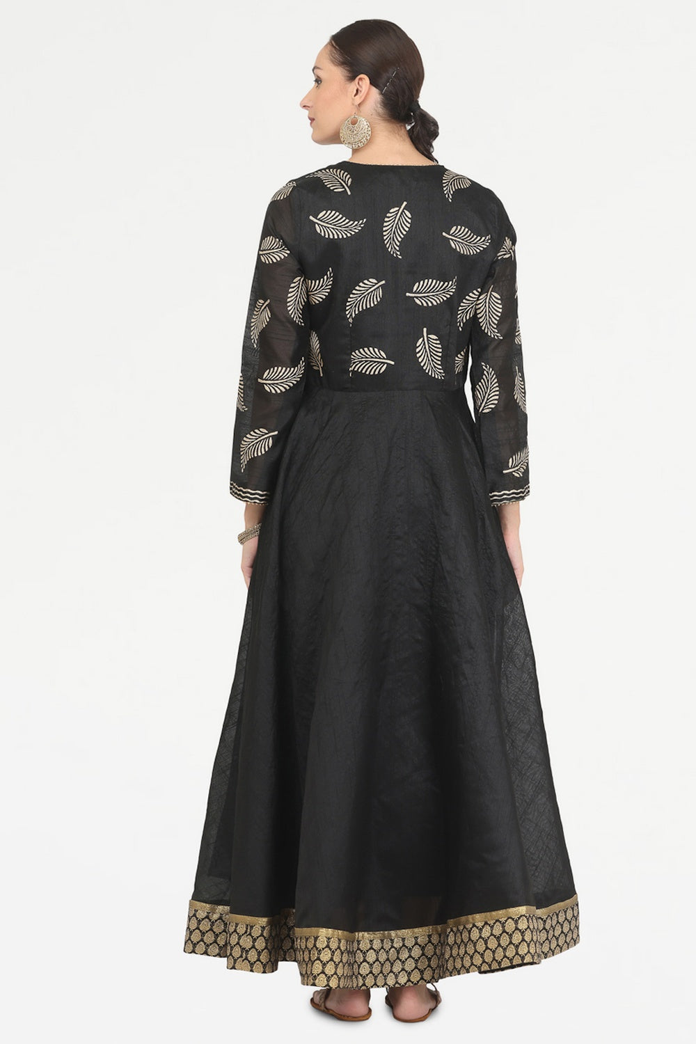 Black Silk Anarkali With Block Print