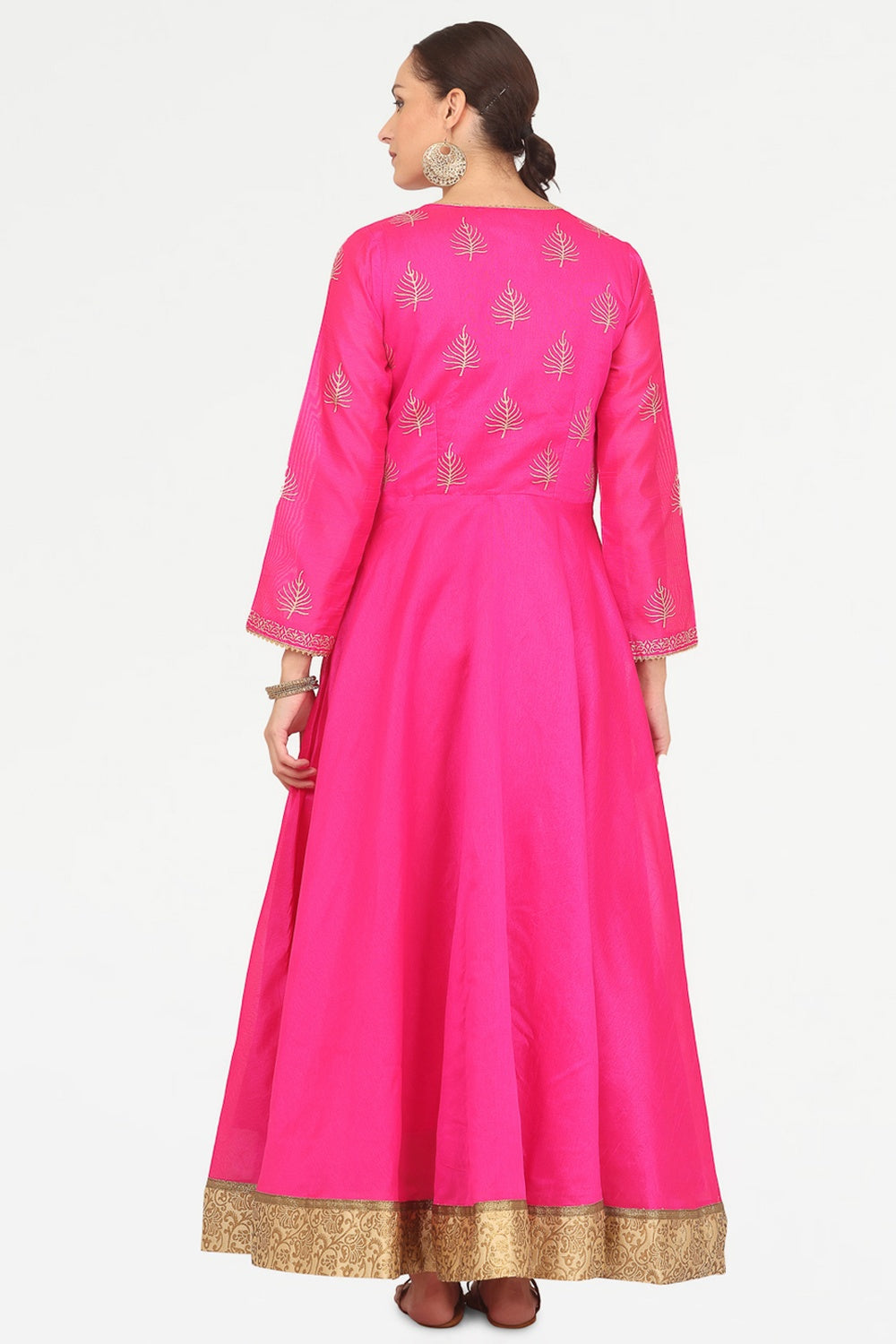 Pink Silk Anarkali With Block Print