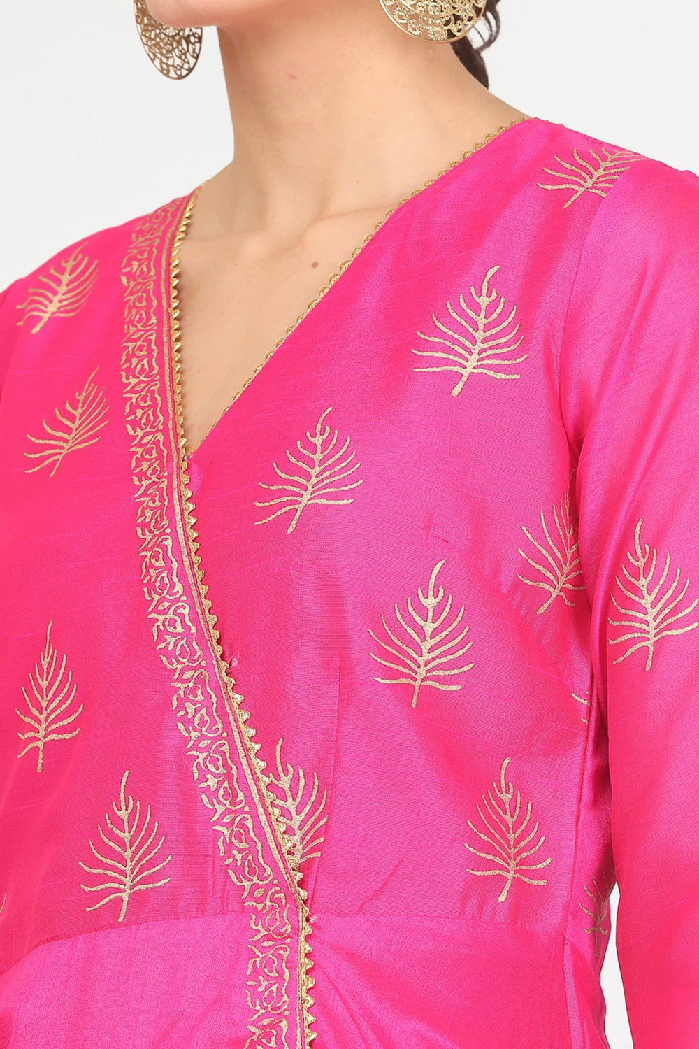 Pink Silk Anarkali With Block Print